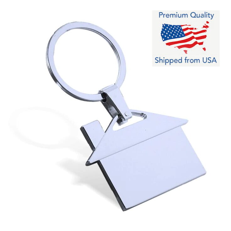 2x PCS House Shape Silver Chrome Keychain Key Chain Warming Gift - Nice Weight!