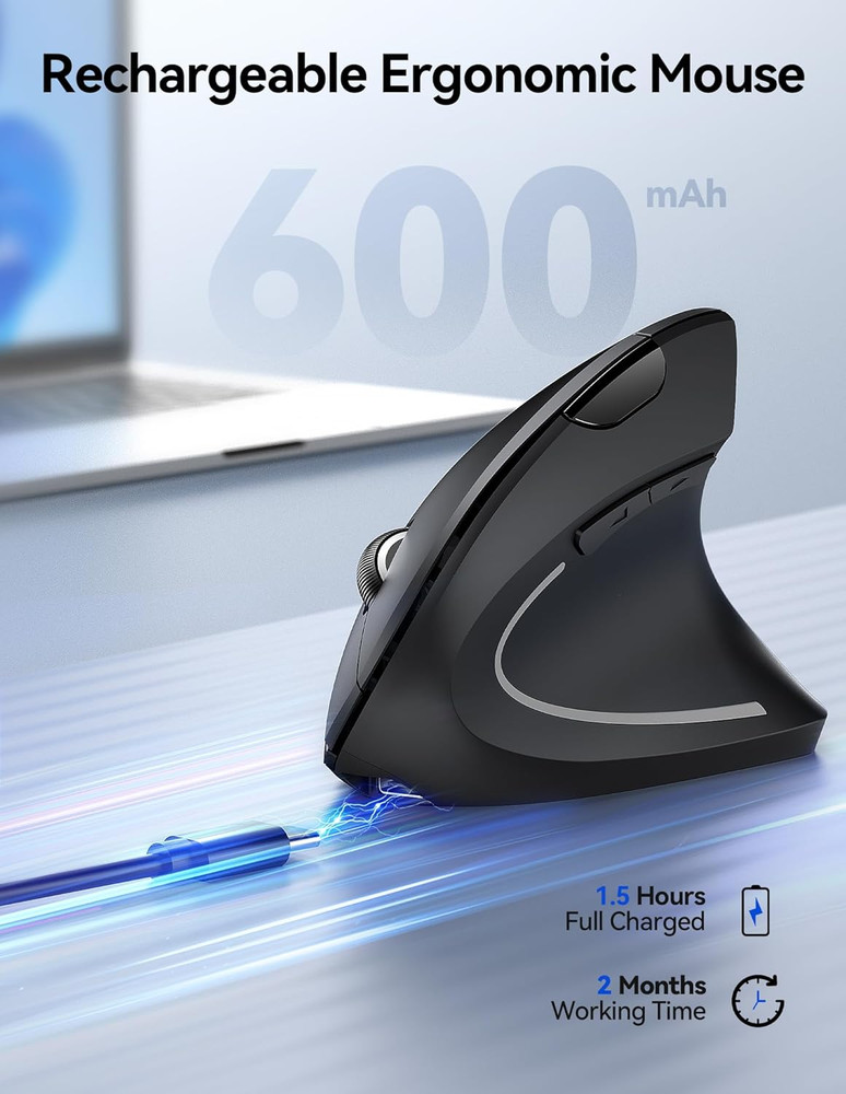 TECKNET Ergonomic Mouse Wireless, Echargeable Mouse Wireless Silent for Carpal T