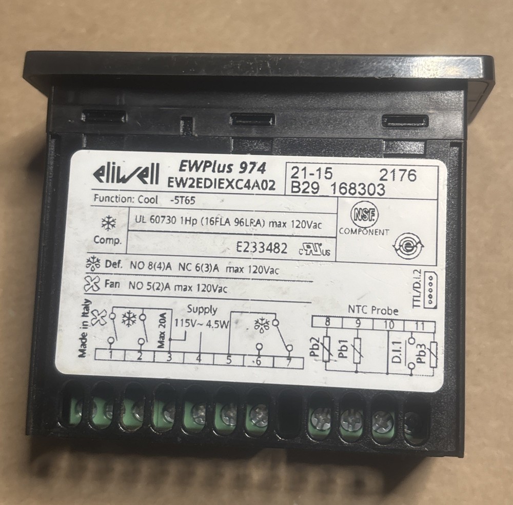 Eliwell EWPlus 974 EW2EDIEXC4A02 Refrigeration Controller / Display 115V Tested