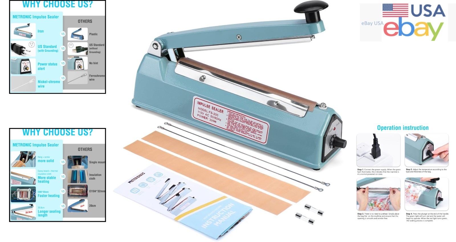 Manual Heat Sealer Machine for Plastic Bags with Adjustable Temperature Dial