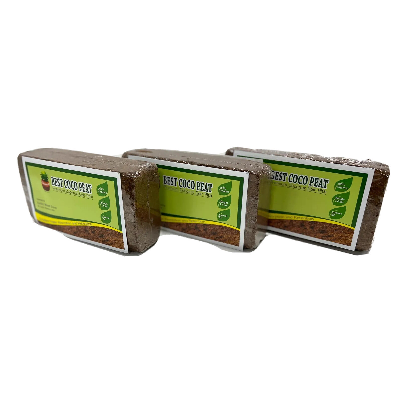 Best Coco Peat-Premium Coir Pith 3 Brick Pack, 650g/1.4 Lbs,Lowest EC & Ph Value