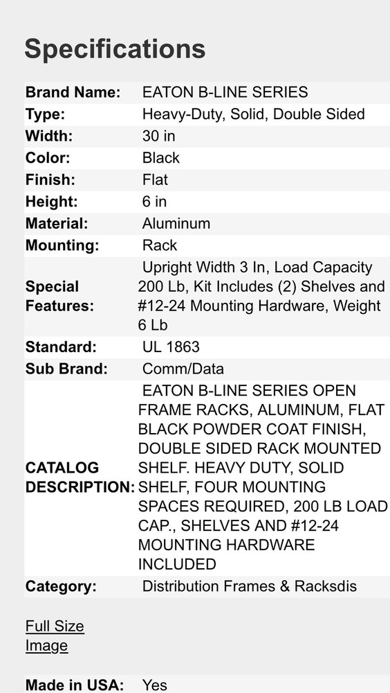 🔴BLINE SB596S19153AFB HEAVY DUTY SHELF, SOLID 19" Long RACK W, 15" Deep BLACK‼️