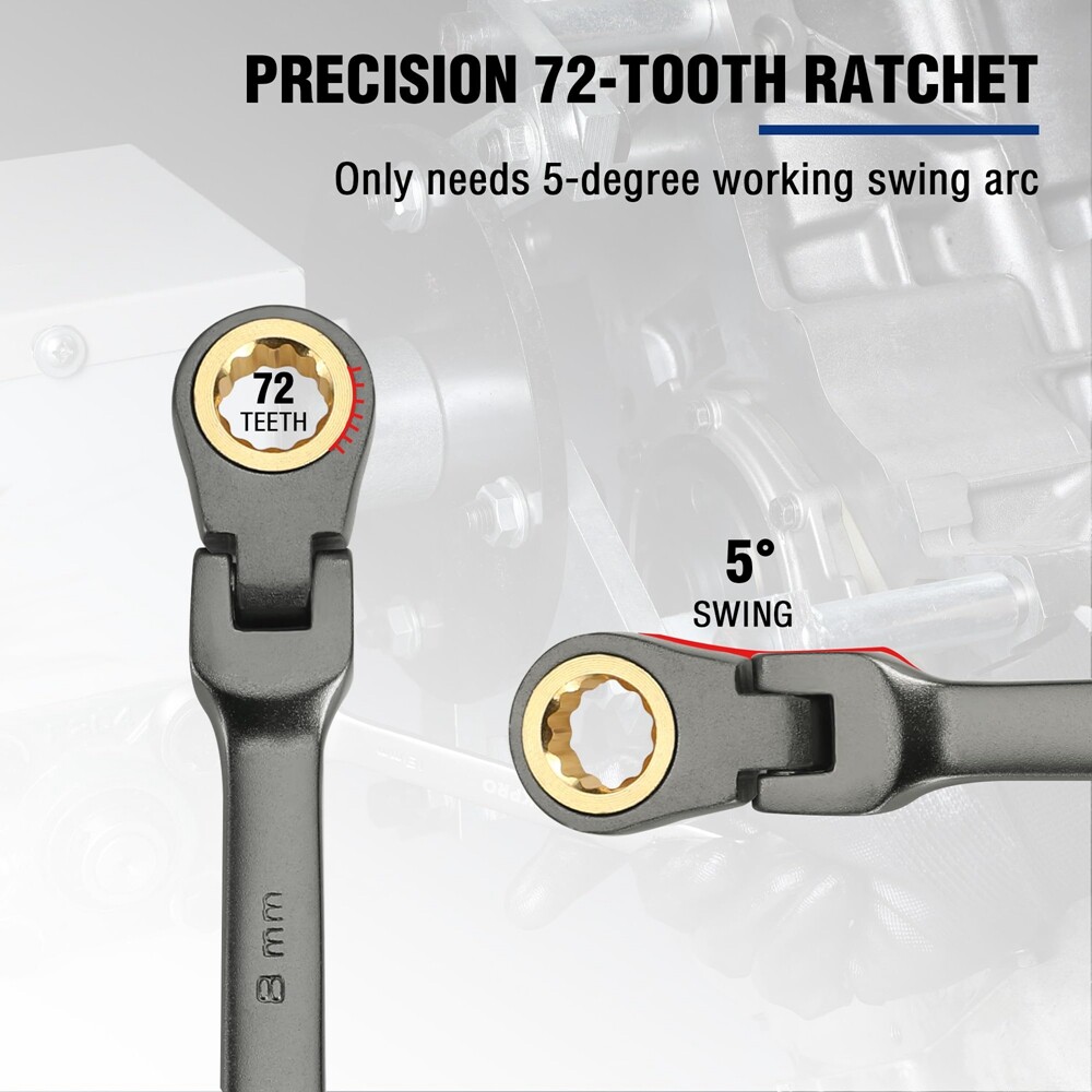 WORKPRO 8mm Flex-Head Ratcheting Combination Wrench 72-Teeth Cr-V Constructed
