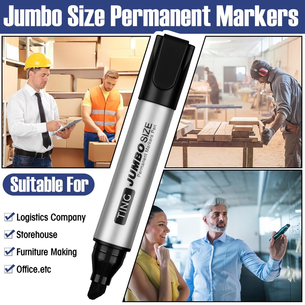 16 Pcs Jumbo Size Permanent Markers Bulk Large Chisel Tip Permanent Markers T...