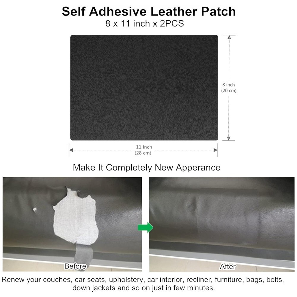 Leather Repair Patch Kit, 8x11 inch - Waterproof Self-Adhesive Solution - 2 Pcs