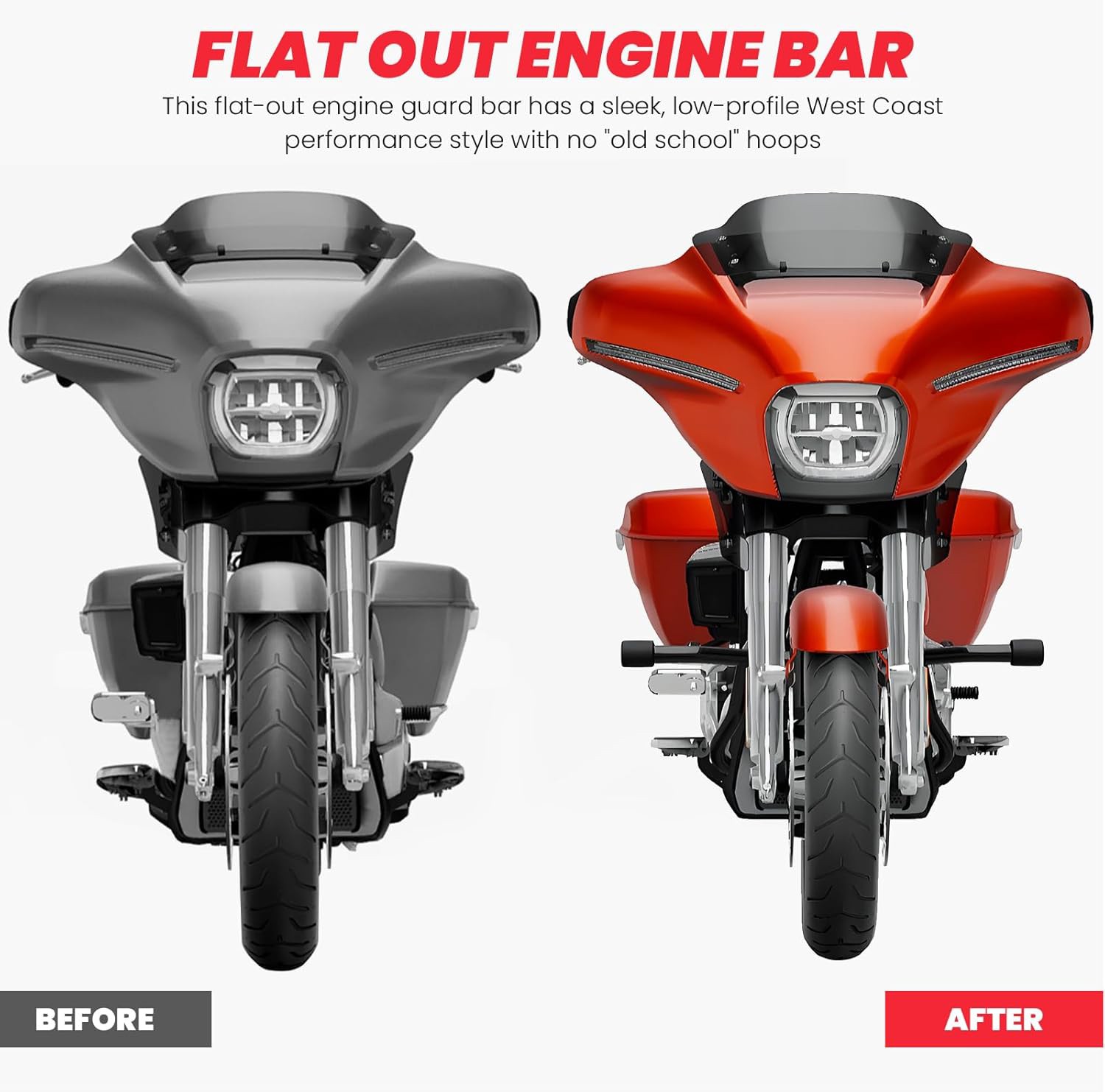 Front Rear Crash Bar Flat-Out Bar For Harley Road Glide Street Glide 2014-2025