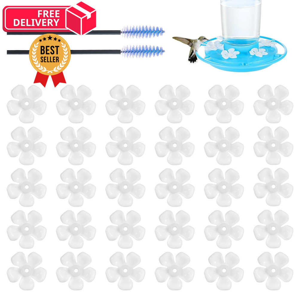 30 Hummingbird Feeder Replacement Flowers - Bee-Proof White Plastic