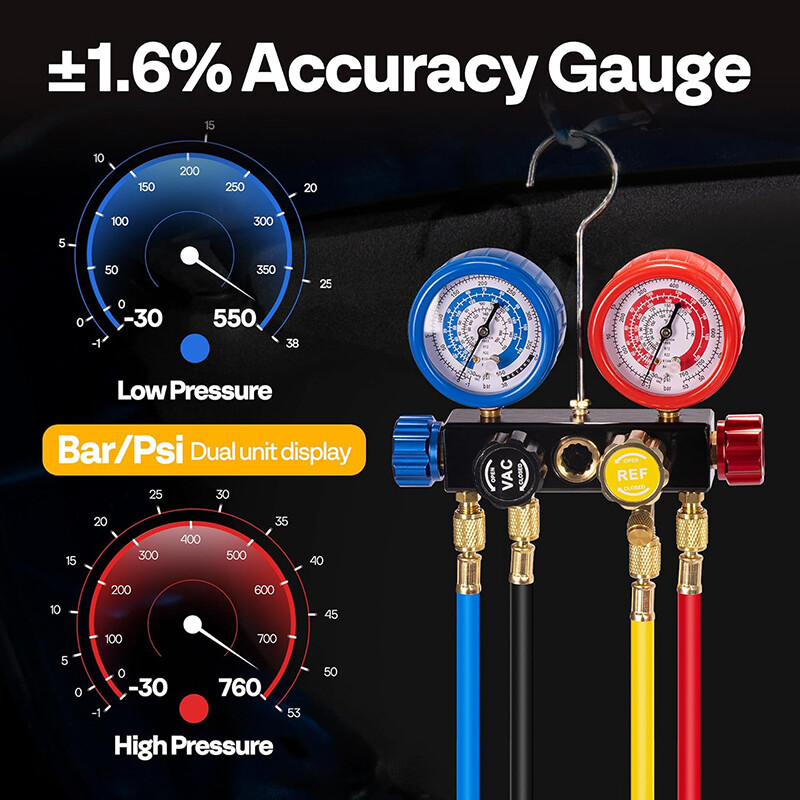 1/3HP 4.5CFM Air Vacuum Pump & 4 Way Manifold Gauge Set HVAC AC Refrigerant Kit