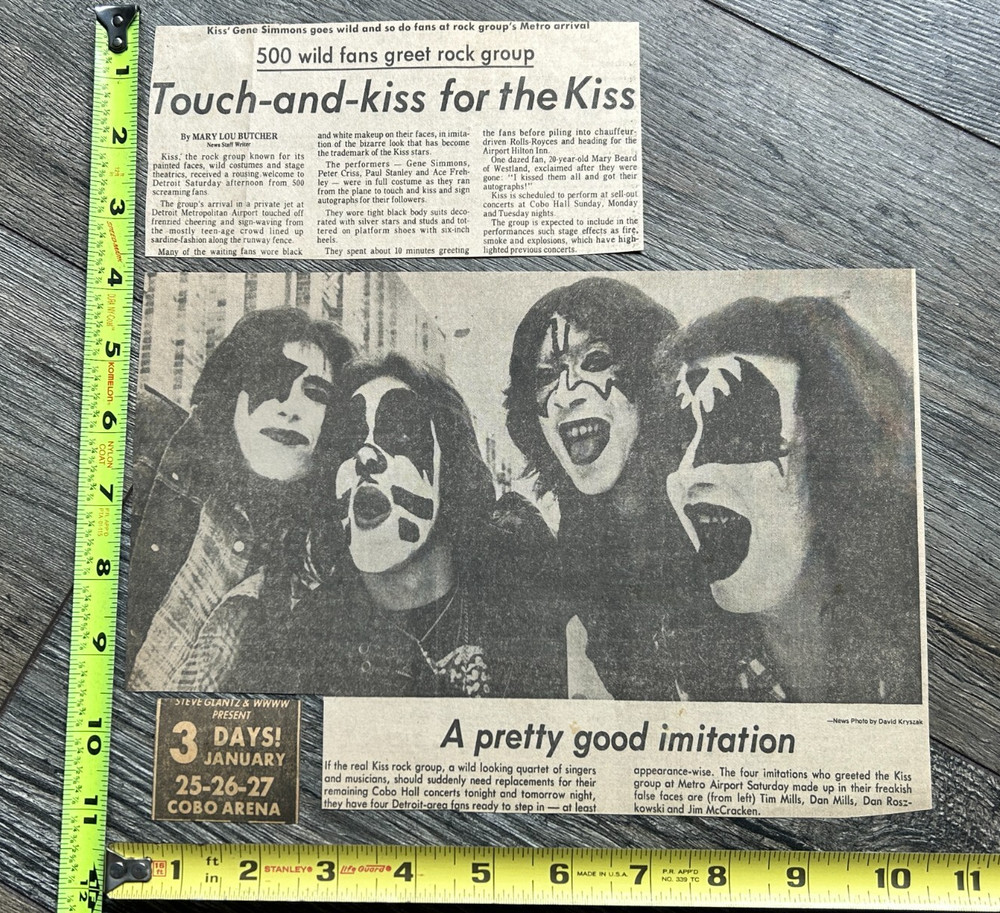 KISS Concert Ad Clipping Alive Tour Jan 1976 Cobo Detroit Vintage Kiss Aucoin