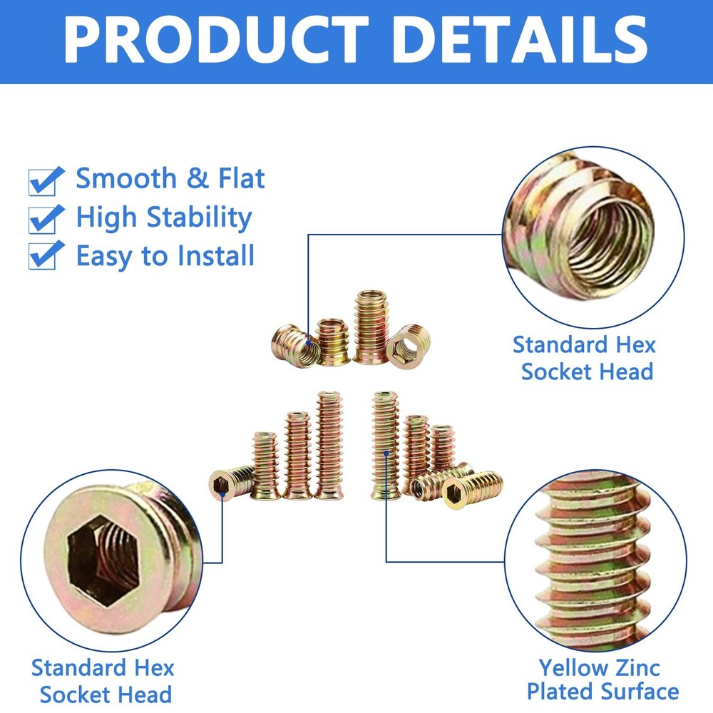 340PCS Threaded Inserts Nuts, Wood Assortment Kit, 340 PCS, Silver