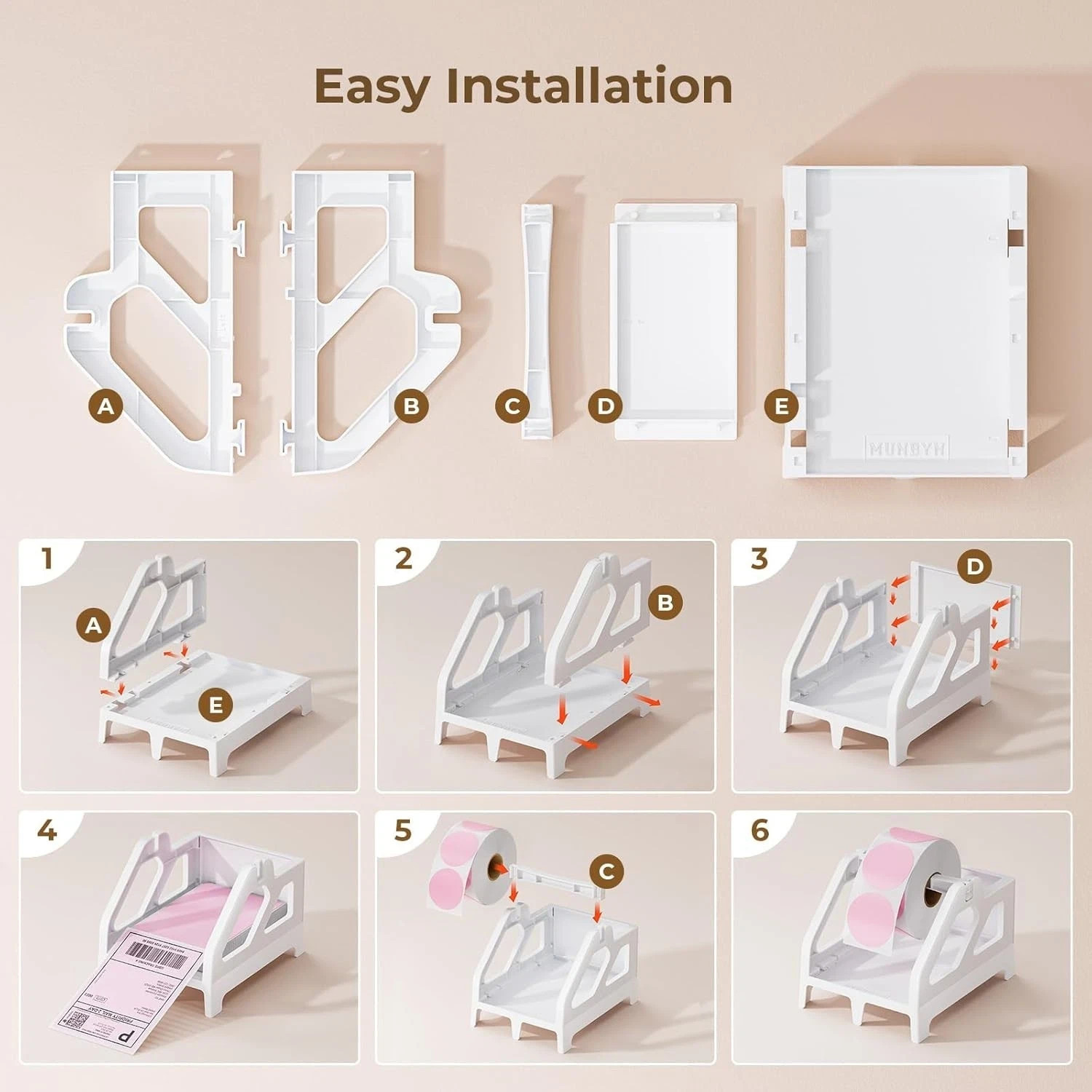 MUNBYN Label Holder for Rolls and Fan-Fold Labels, Thermal Sticker pink