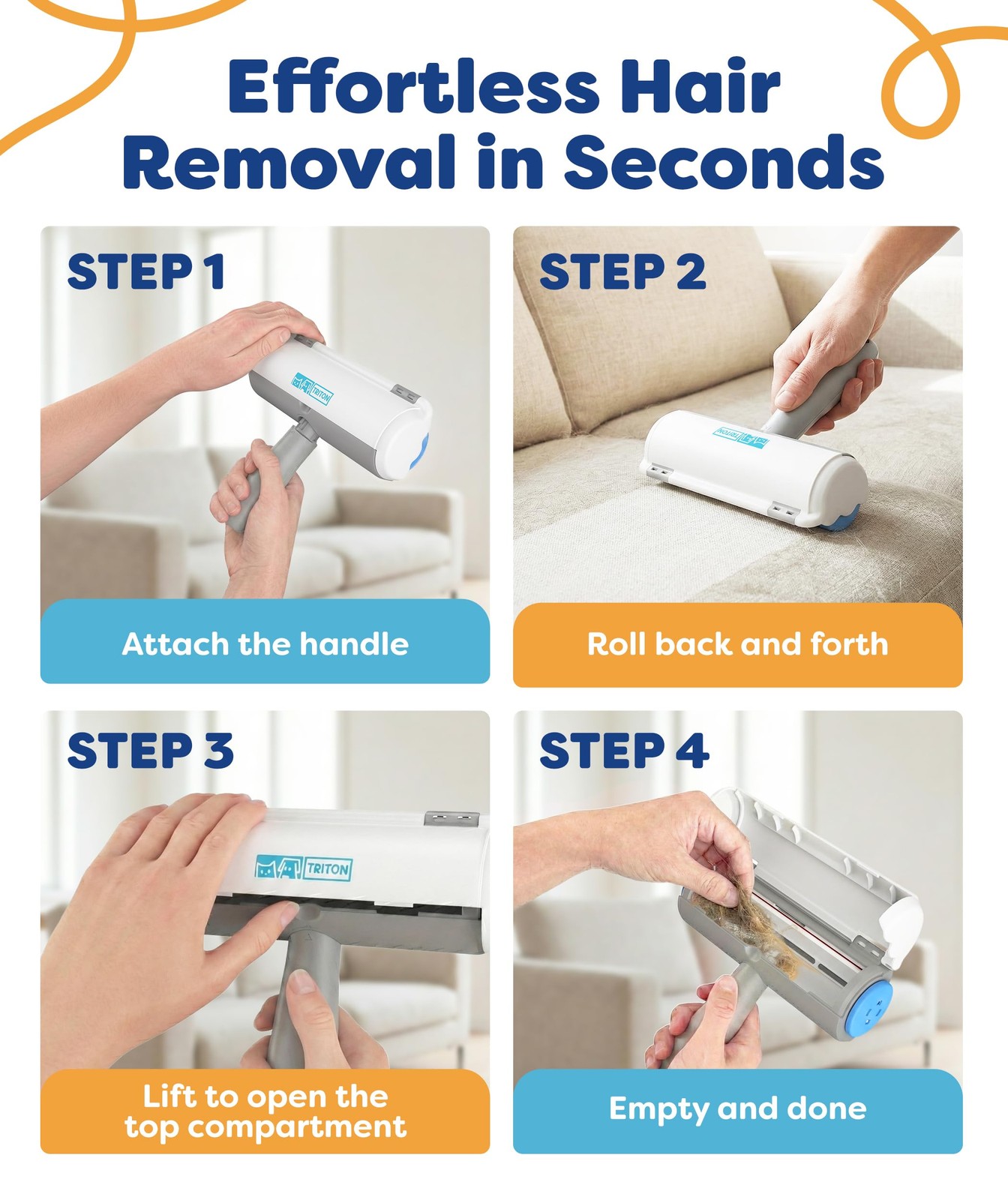 Triton Pet Hair Removal Tool w/Fur Trapping Compartment and Large, Gray/White