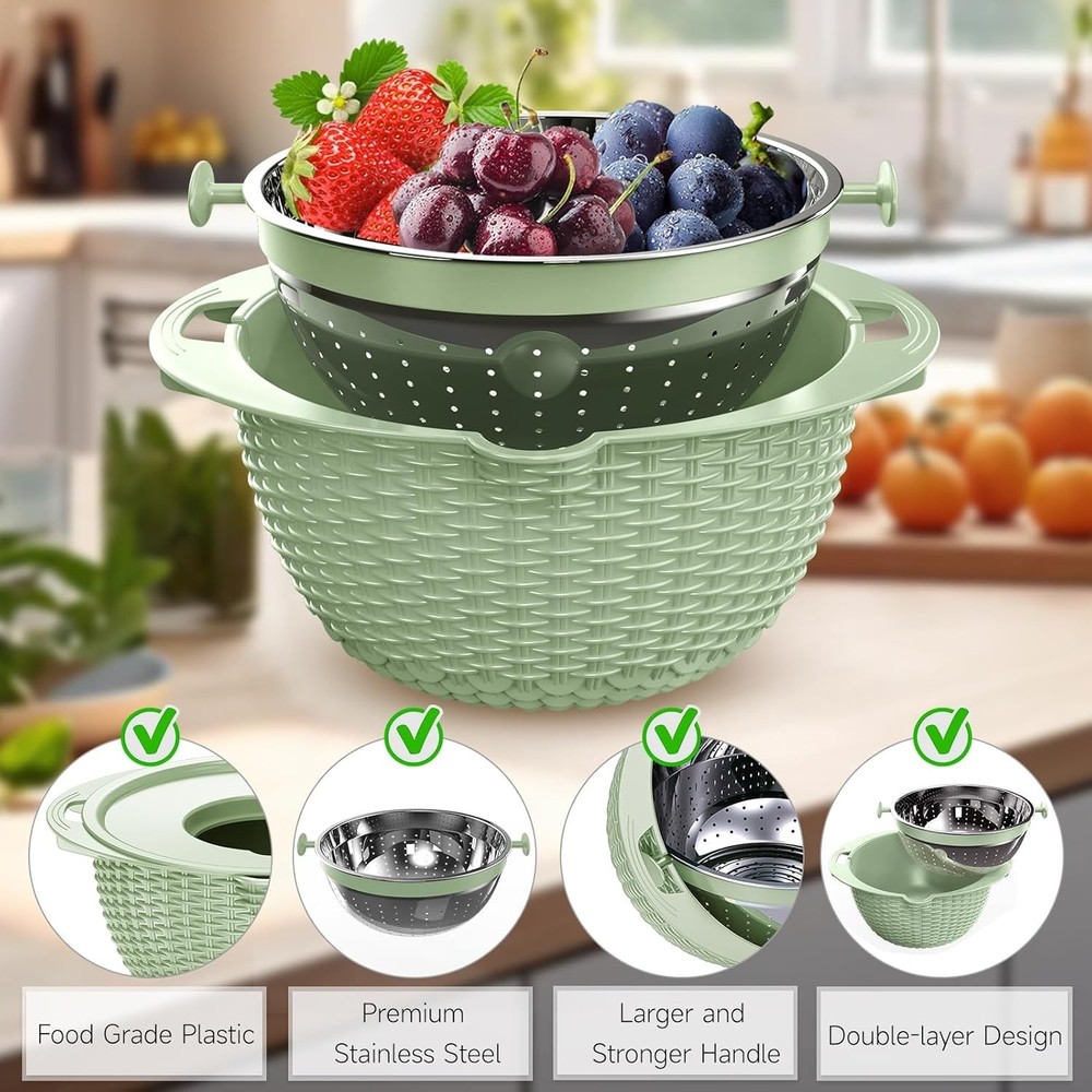 4-1 Strainer with Bowl & Spoons Set - Strainers and Colanders - Colanders for...