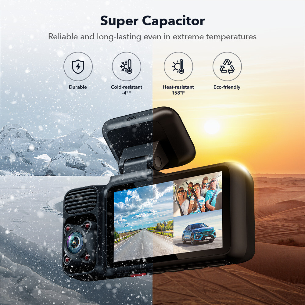 REDTIGER F17 4K Dash Cam 3 Channel,5G WiFi Front and Rear Inside,Hardwire kit