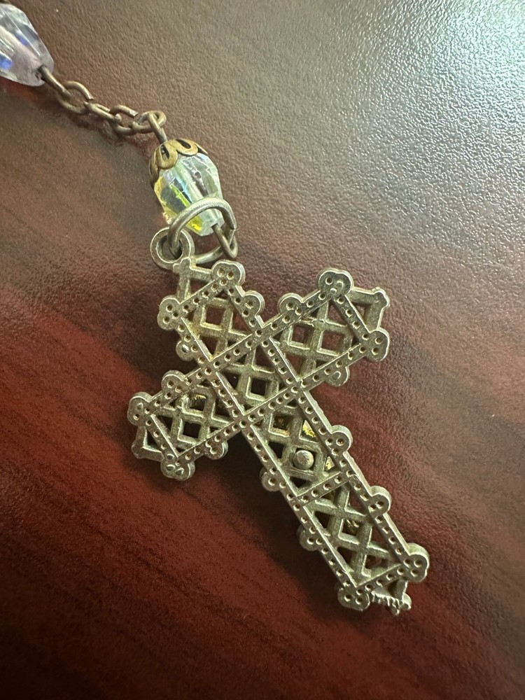 Vintage Clear Iridescent Glass Crystal Bead 22.5" Rosary #730