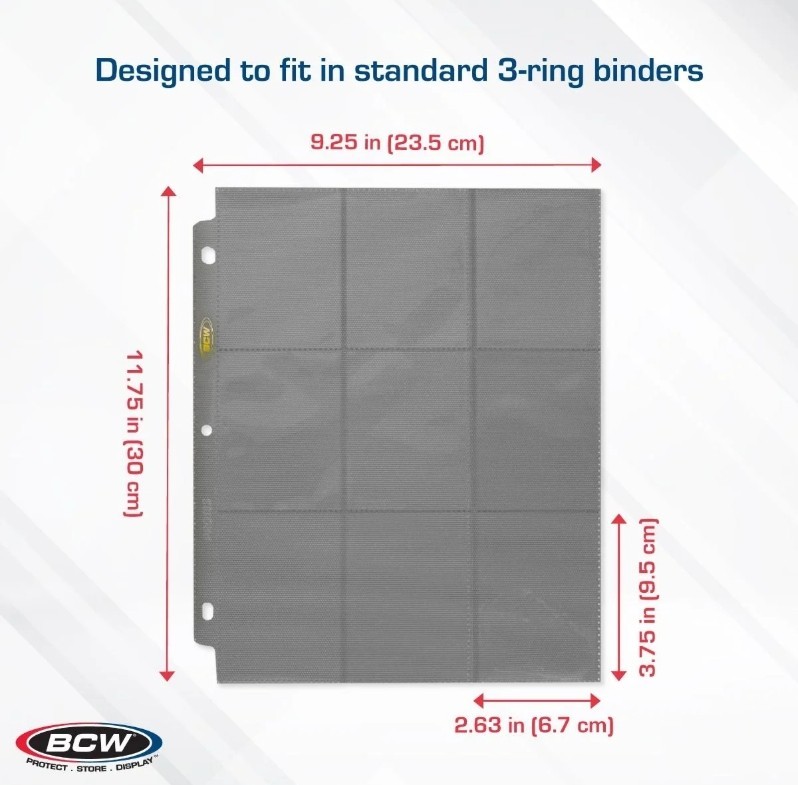 (10) BCW Gaming Side Loading 18-Pocket Pro Pages - Gray