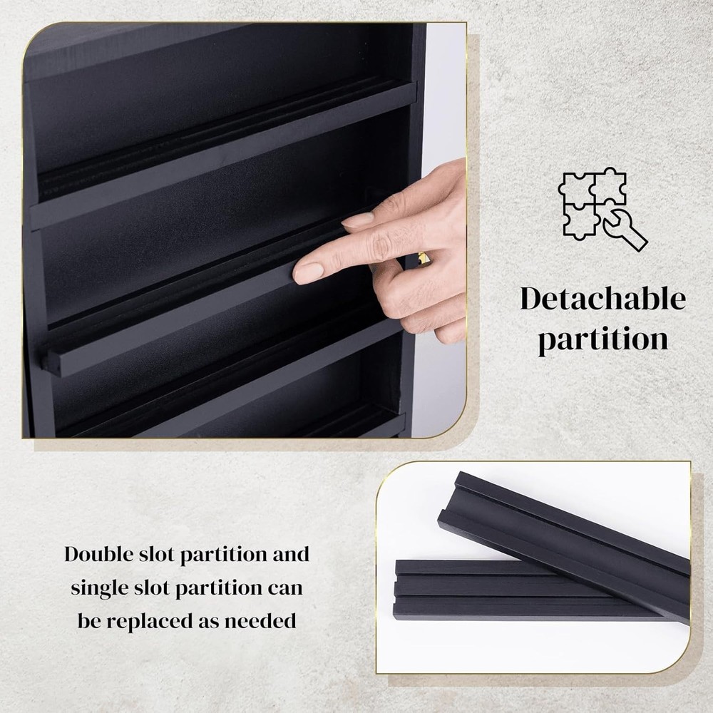 Wall Mounted Wooden Knife Display Case, Four Replaceable Single Grooves, Deta...