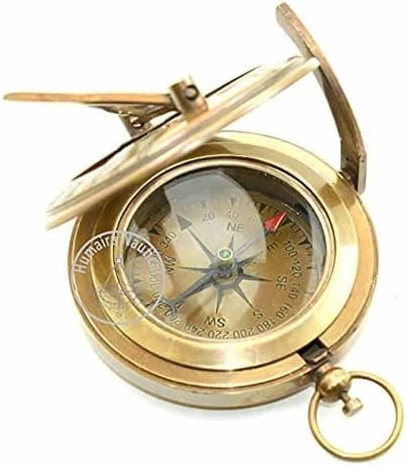 MODEL DX9 - GENUINE Brass Sundial Compass with Handmade Leather Case