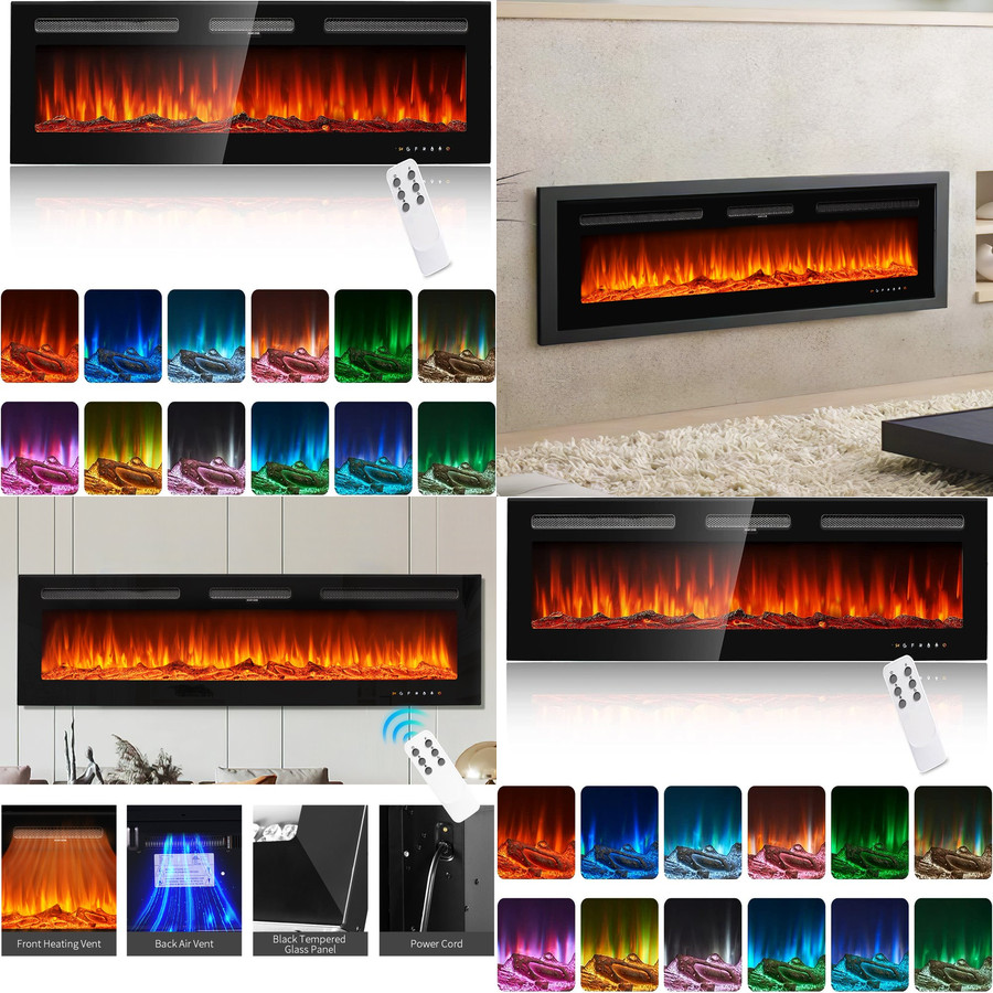 LUXURY Electric Fireplace Insert Heater Wall Mount Ultra Thin 12 Colors 60"