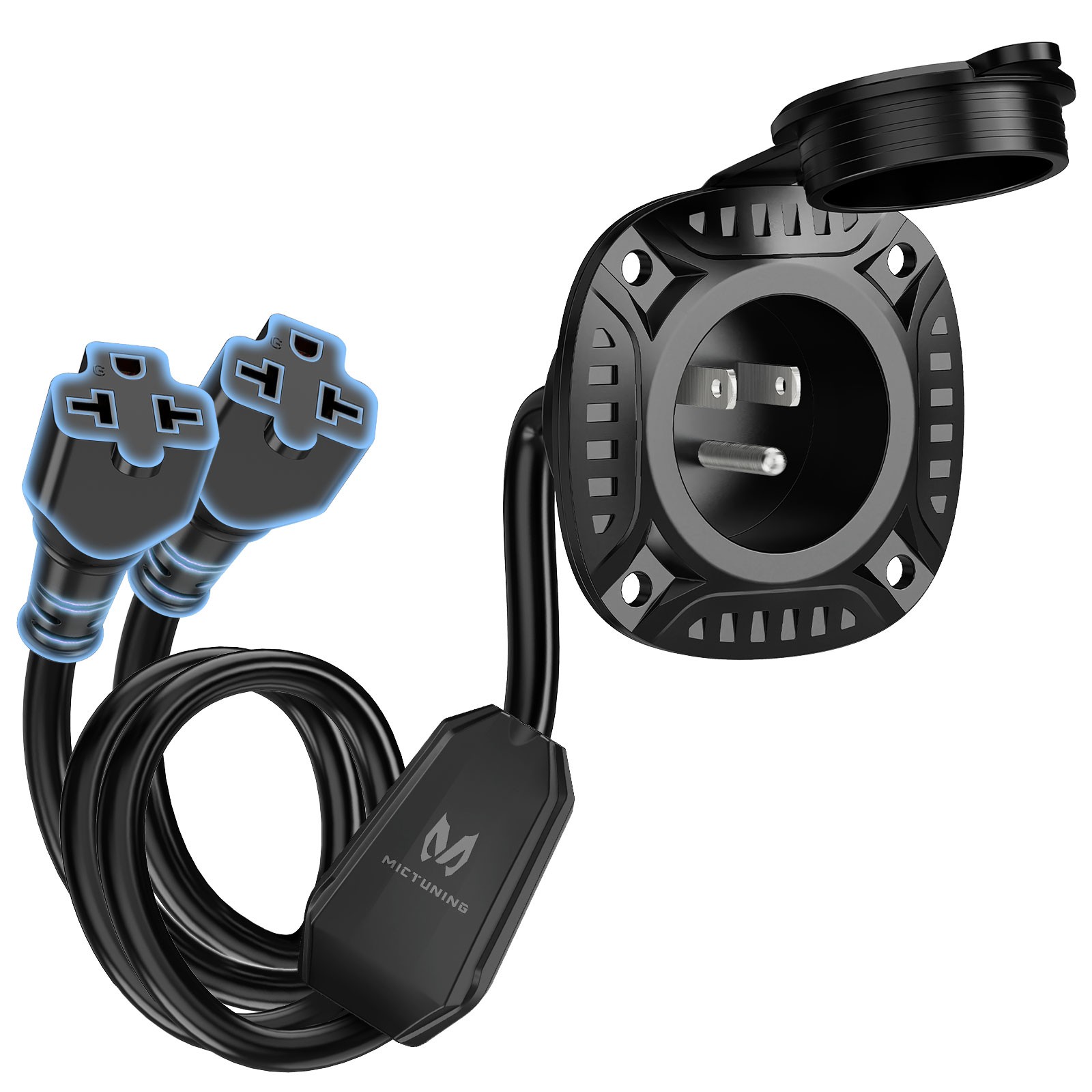 5-in-1 AC Port Plug 20A 125V, Dual 12 AWG Extension Cords for Trailer Truck Boat