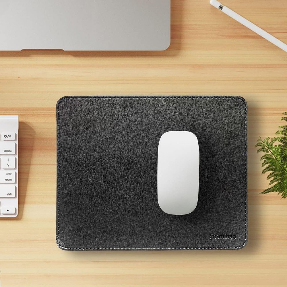 Leather Mouse Pad - Wood Pad, Double Side with Stitched Black