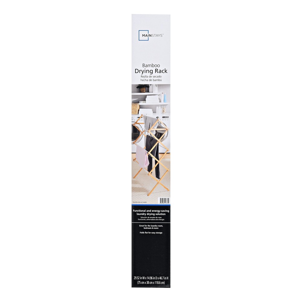 Mainstays Space-Saving Collapsible Bamboo Laundry Clothes Drying Rack