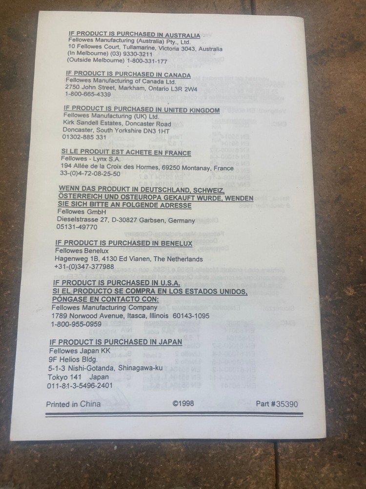 FELLOWES Powershred Personal Series Operating instructions Manual