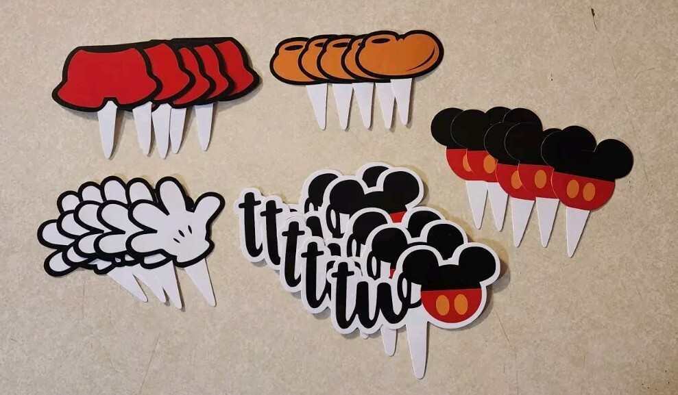 Mouse Inspired Red Yellow & Black 25 Cupcake Toppers