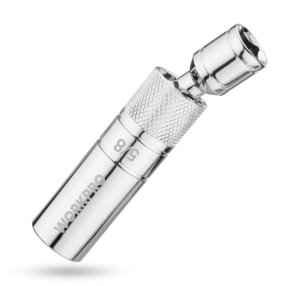 WORKPRO 5/8" Magnetic Spark Plug Socket with Design, 5/8"×4", Silver