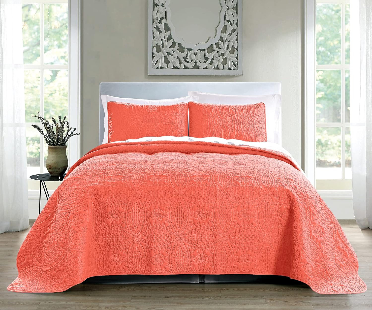Quilt Set King/Cal King/California King Size Coral - Oversized Bedspread - Soft