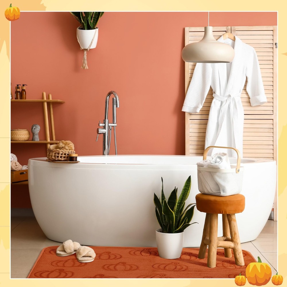 Nuanchu Pumpkins Fall Bathroom Rug 3D 11" x 1'4" (Rectangular), Brown