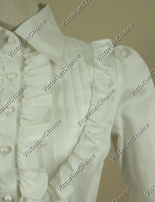 Victorian Gothic Women White Vintage Cotton Shirt Blouse Steampunk Costume B007