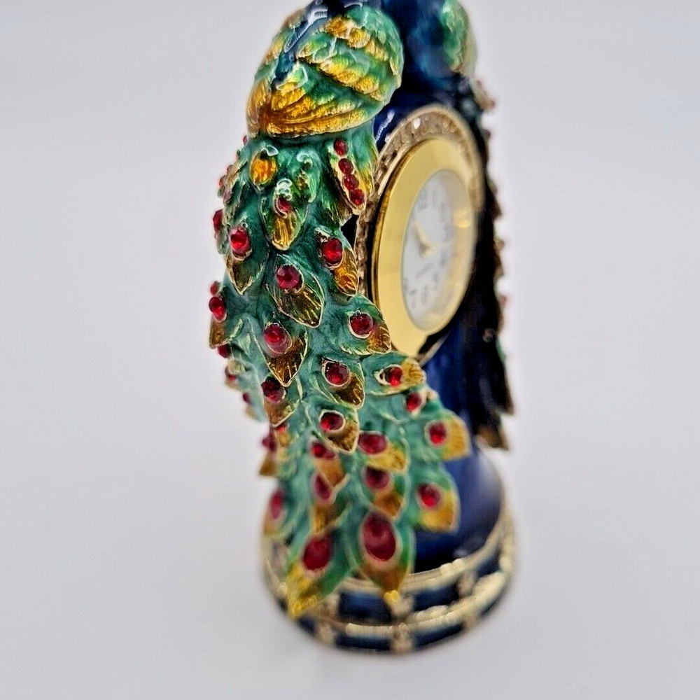 Decorative Peacock hand painted crystal clock and keepsake trinket box