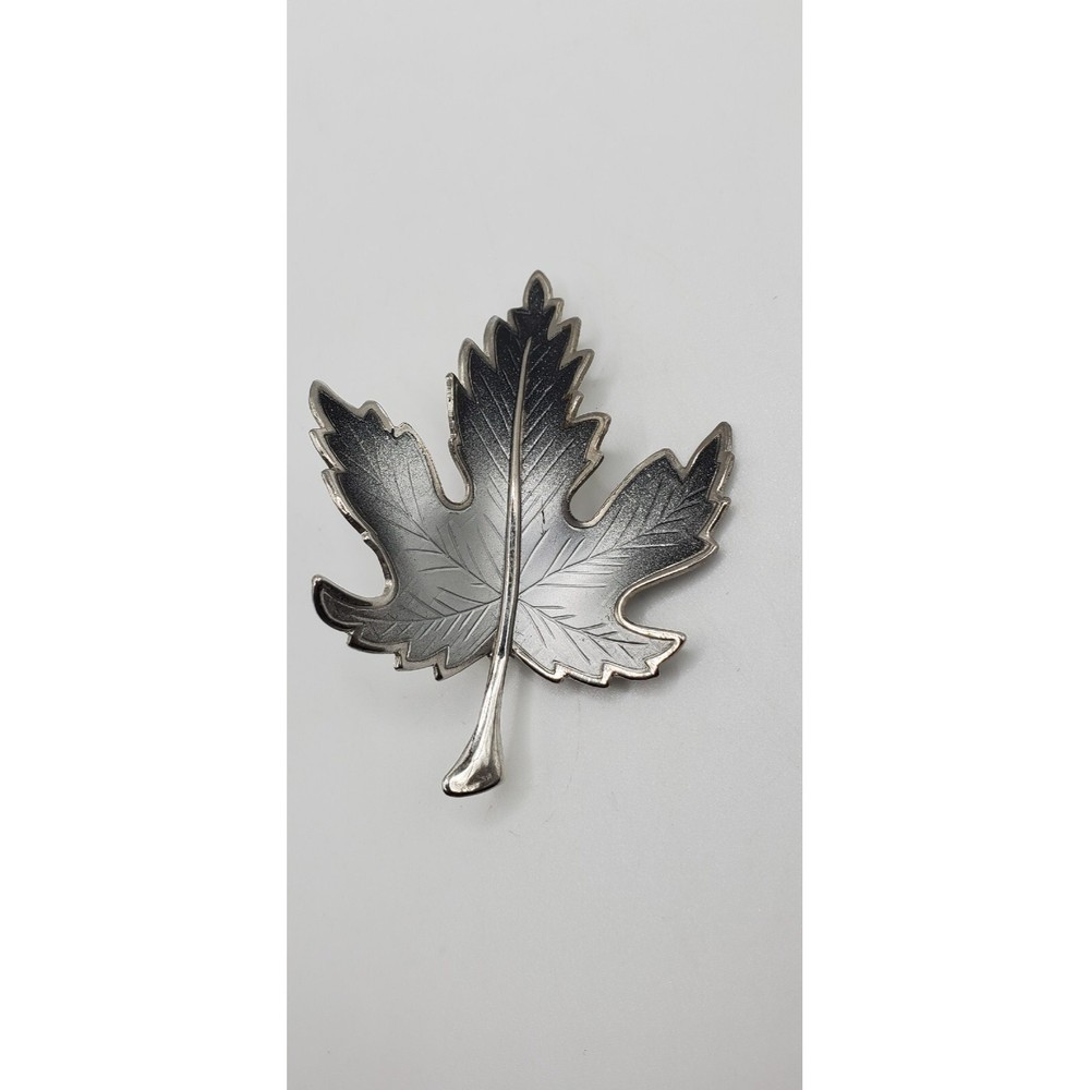 Silver Tone Leaf Brooch Fall Nature Boho 2.5" brw33