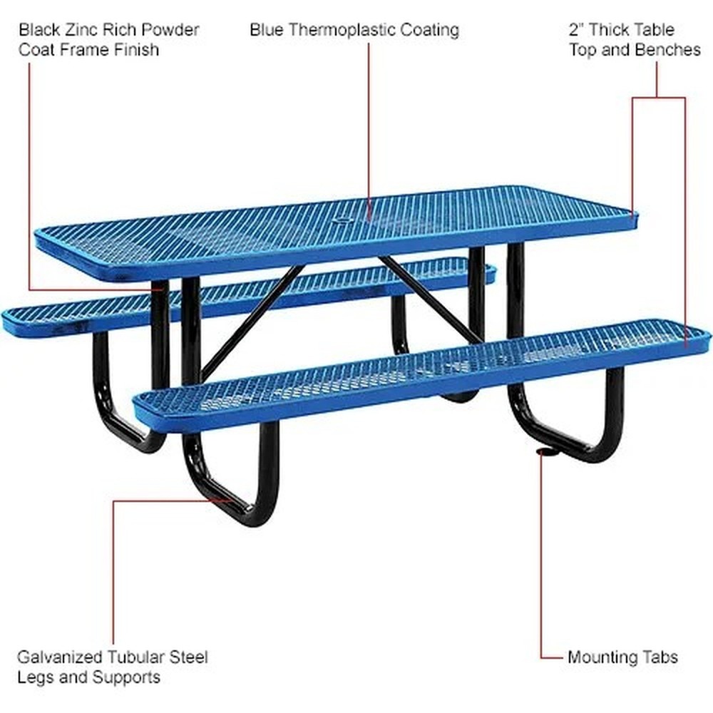 Global Industrial? 6' Rectangular Picnic Table, Expanded Metal, Blue