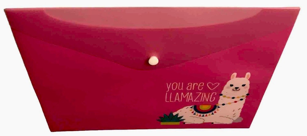 Llama Set Vinyl Pencil Pouch and Envelope, 6 Stackable Push Pencils & 4 Erasers