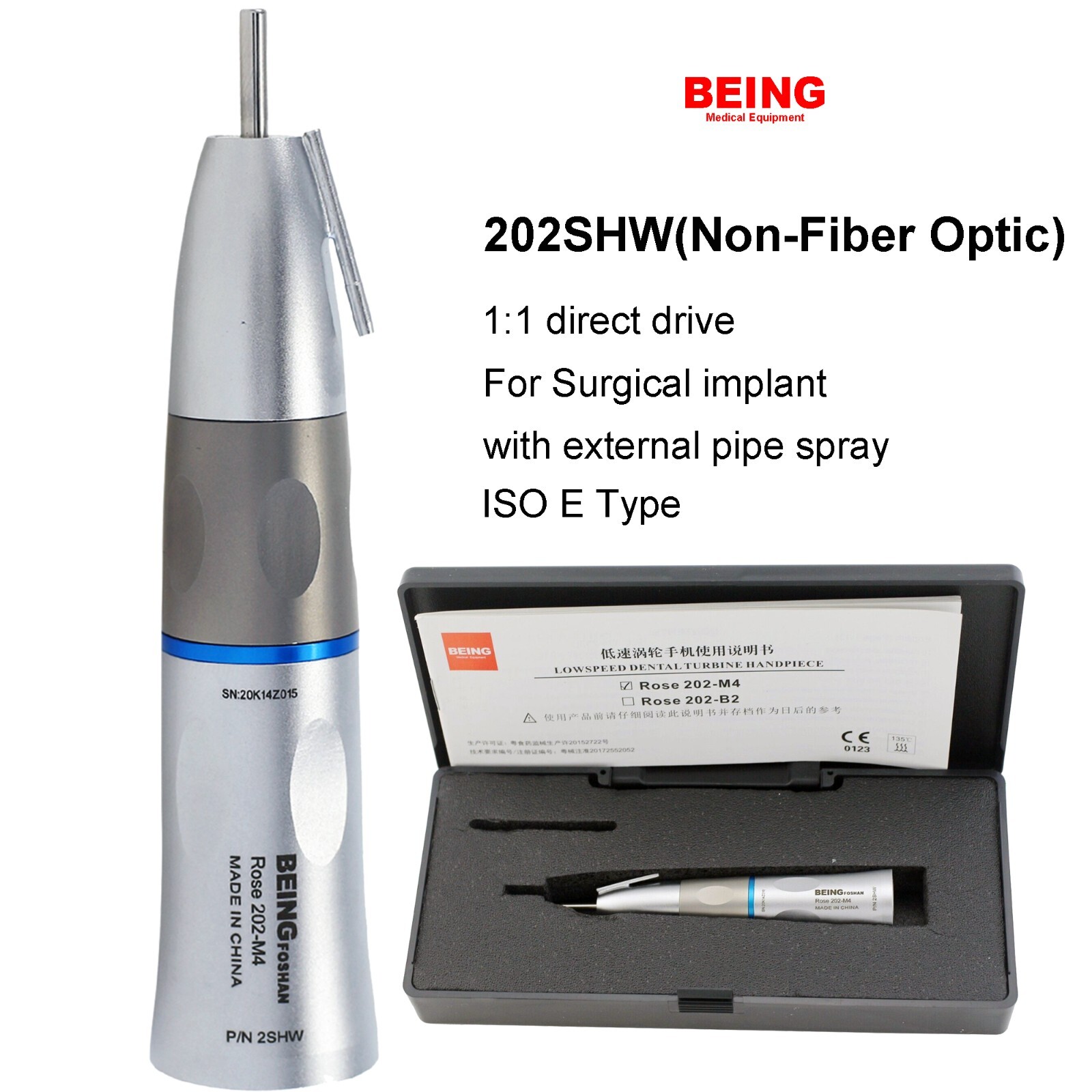 BEING COXO Dental Surgical Handpiece Straight 1:1 Implant Nose Cone Fiber Optic