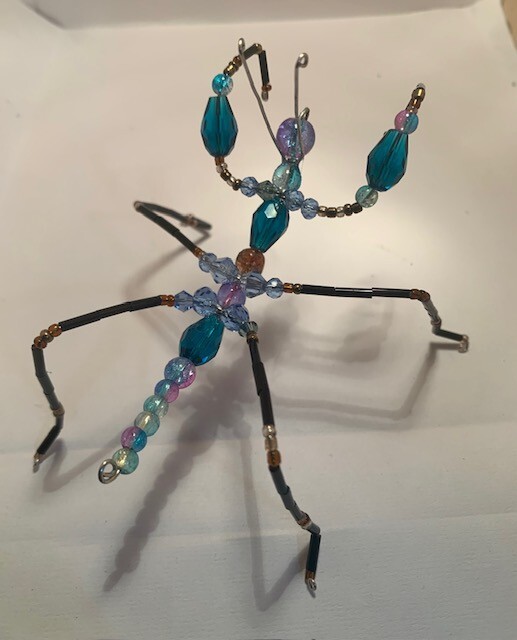 Handmade bead and wire praying mantis