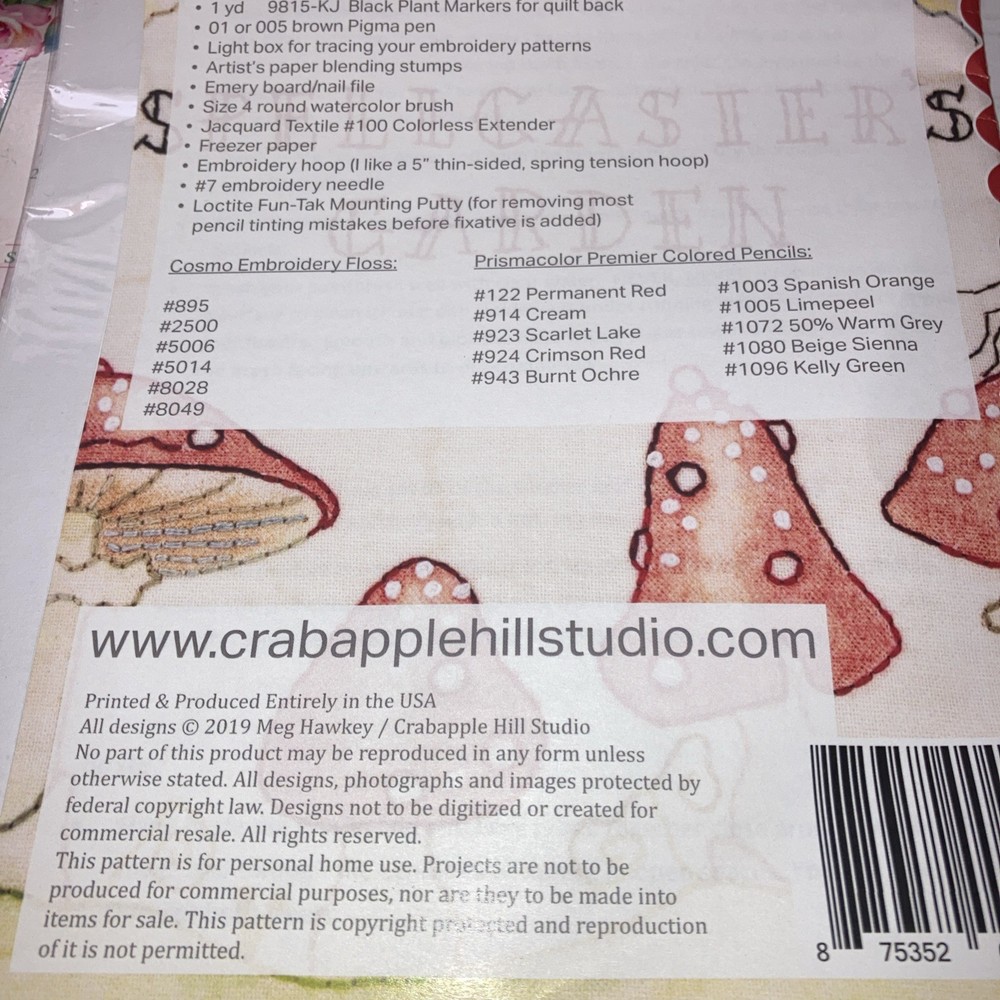Crab-Apple Hill Quilt/Embroidery Pattern VILE TOADSTOOLS : Pre-owned Halloween