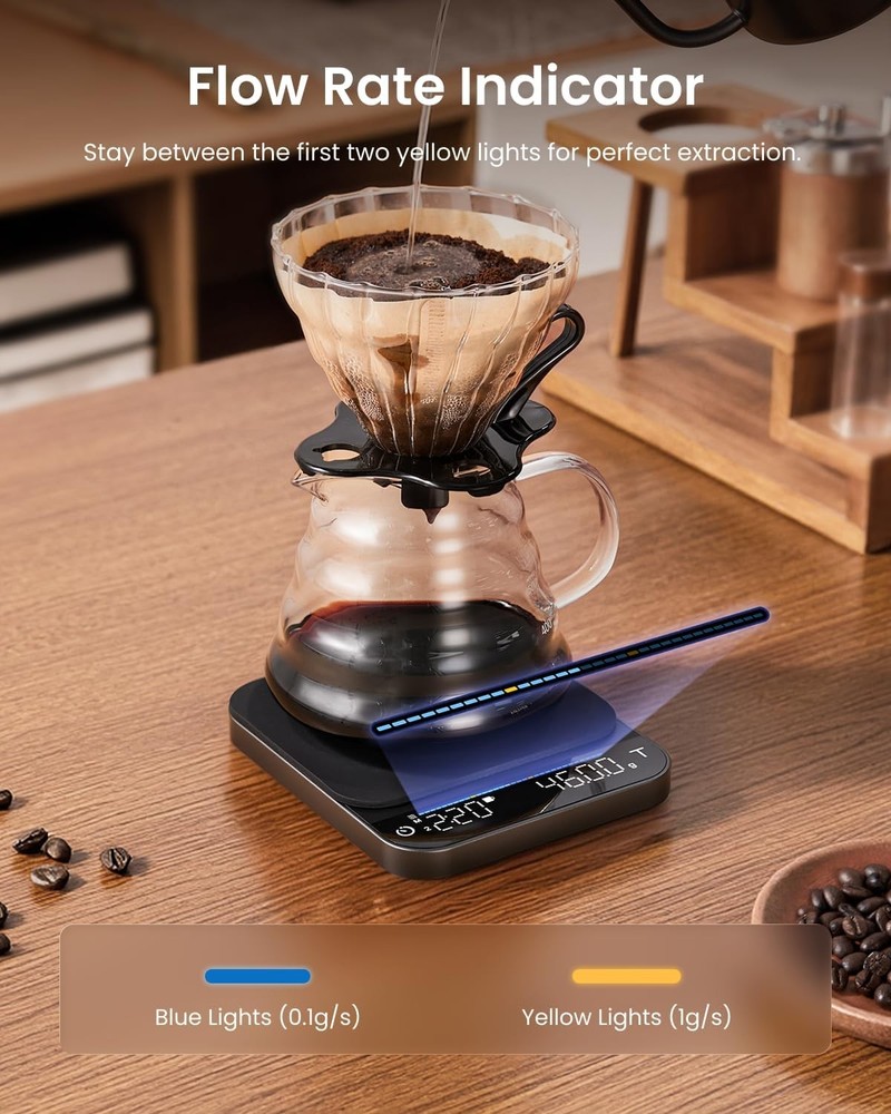 0.1g Precise Espresso Scale with Timer Flow Rate Indicator Rechargeable