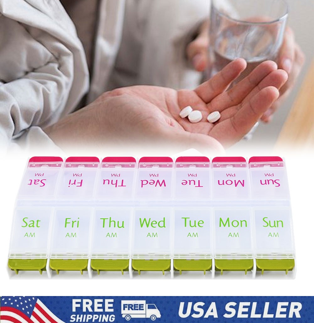 8" Weekly Pill Box Organizer Twice 7 day Organizer Case Medicine USA