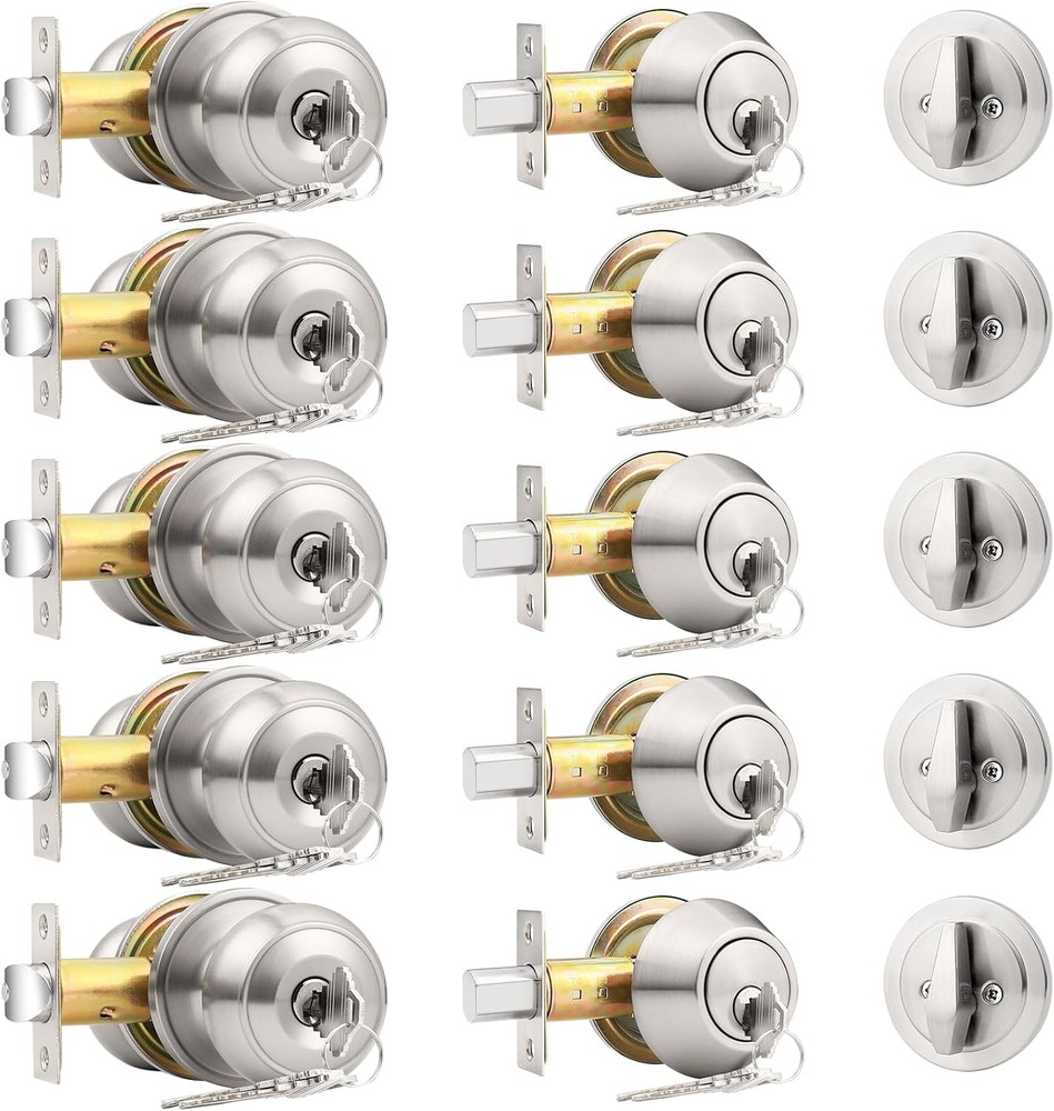 Entry Door Knobs Lock Set & Single Cylinder Deadbolt Combination Set Entry Door