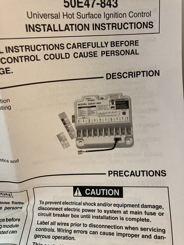 White Rodger’s Universal Hot Surface Ignition Control Installation Instructions