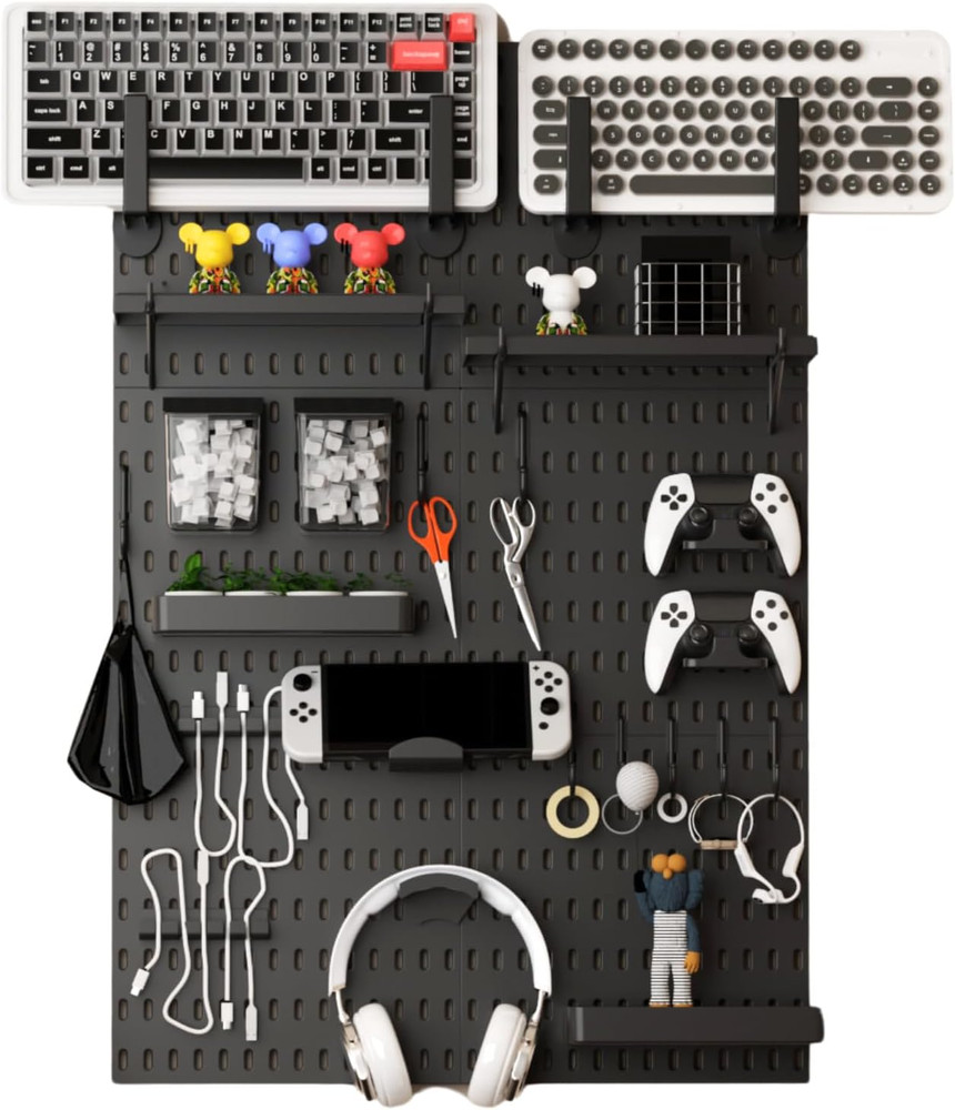 Modular Pegboard Kit for Gaming Setup - Organizer & Controller Holder (Black)