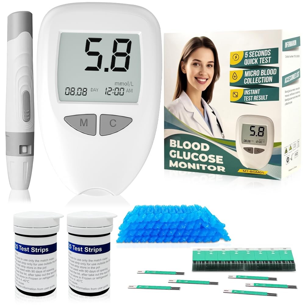 Glucose Monitor Kit, Blood Sugar Monitor,50 Test Strips &50 Lancets for Diabetes