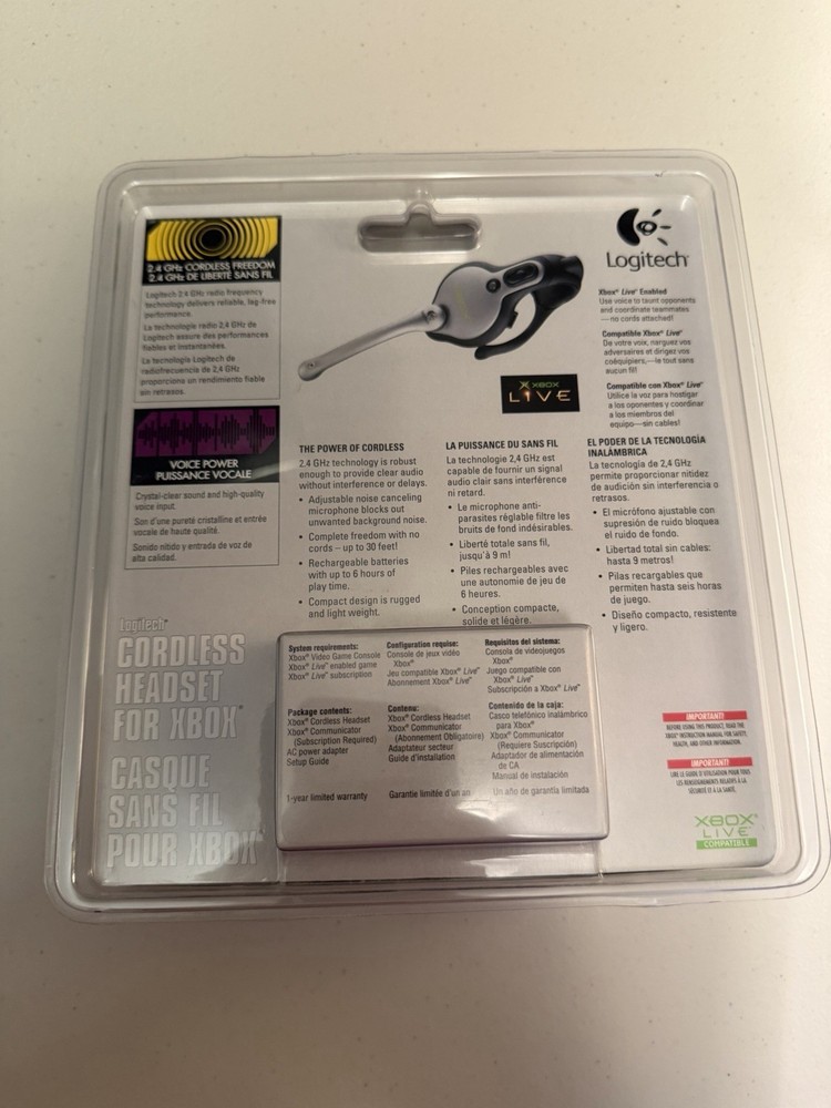 Xbox Logitech Cordless Headset 2004 Sealed In Packaging
