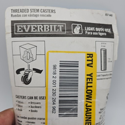 Everbilt 2" Light Duty Threaded Stem Casters - Rubber Wheels 837440 (2 per pk)