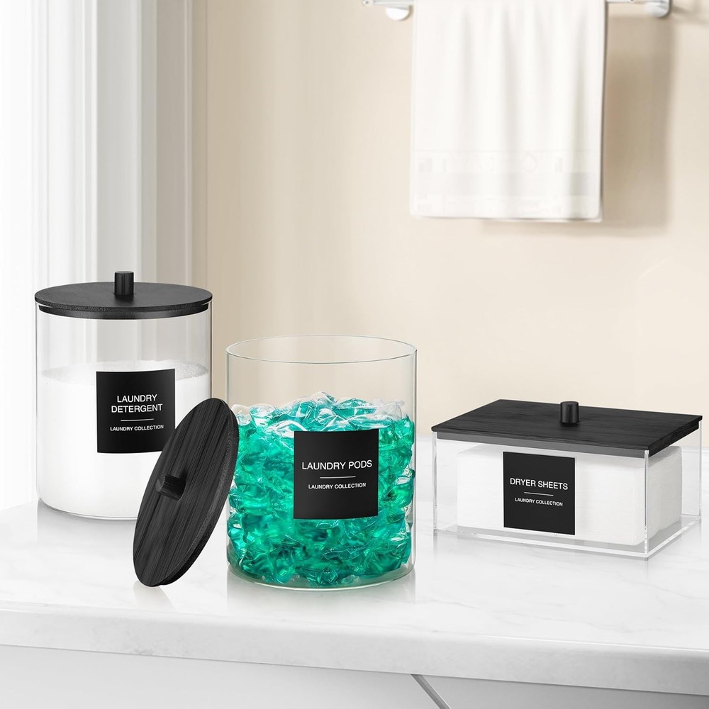 Glass jar and acrylic drying rack, laundry detergent container