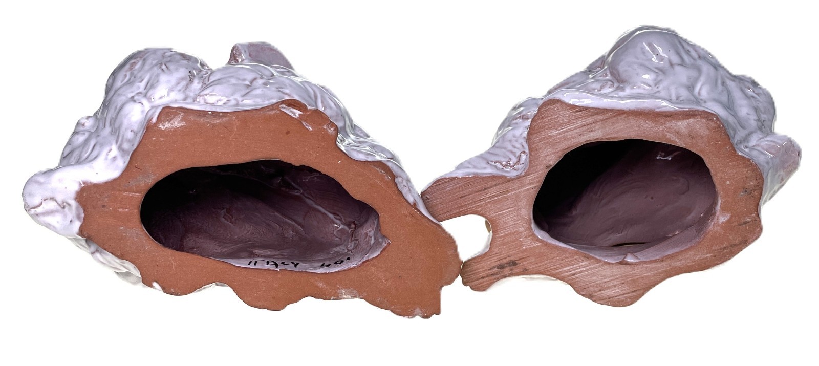 2 Italian Mottahedeh Bunny Rabbit Hare White Glazed Terracotta Easter DEFECTS