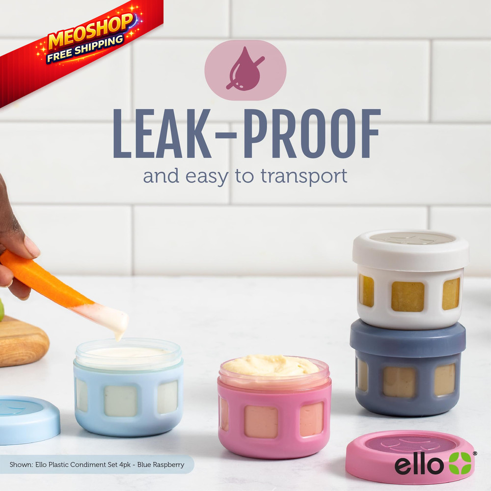 Ello Reusable Plastic Condiment Containers 4oz each with 4oz, Sugar Rush
